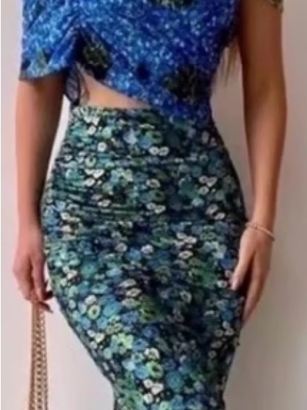 Zara size L Green Floral Midi Skirt - Elegant Women’s mixer dress social elegant - Picture 2 of 9